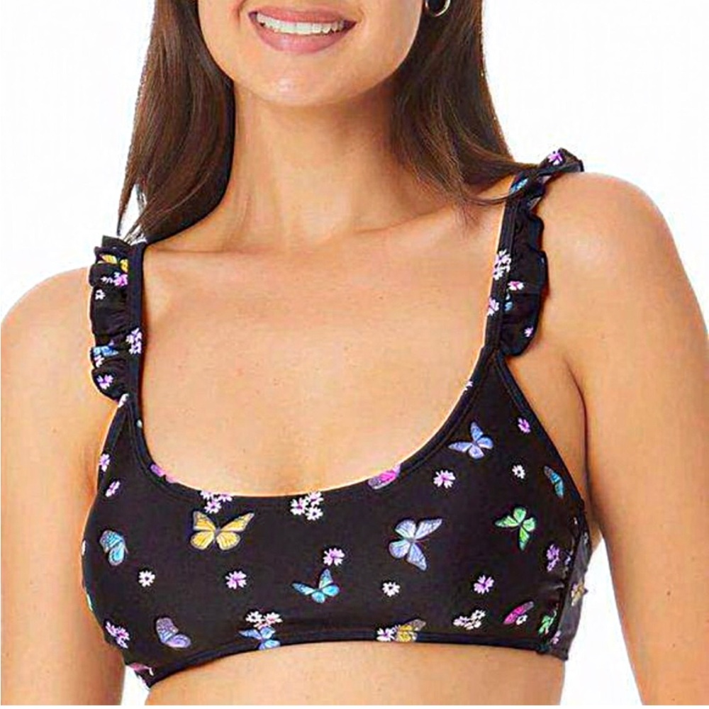 Butterfly Flower Ruffle Bralette Bikini Top